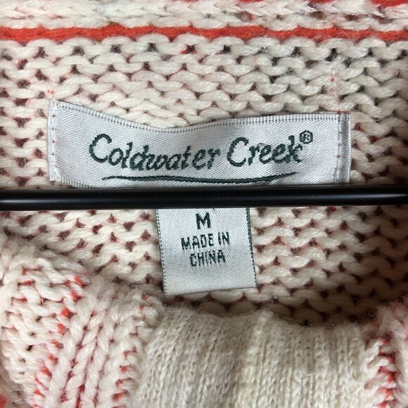 COLDWATER CREEK Embroidered Full Zip Sweater Sz M Orange Printed Floral Cotton - Picture 4 of 13
